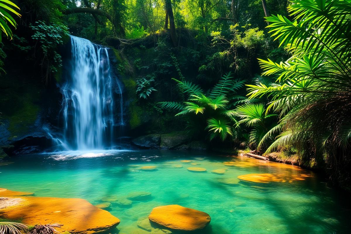 Rainforest waterfall and natural pool, St. Lucia